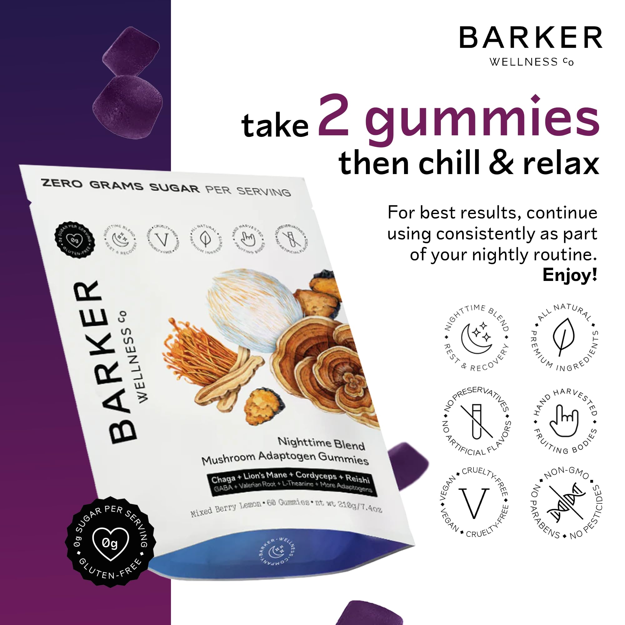 Gominola Barker Wellness Co en la mano para relajarte tras un día largo.