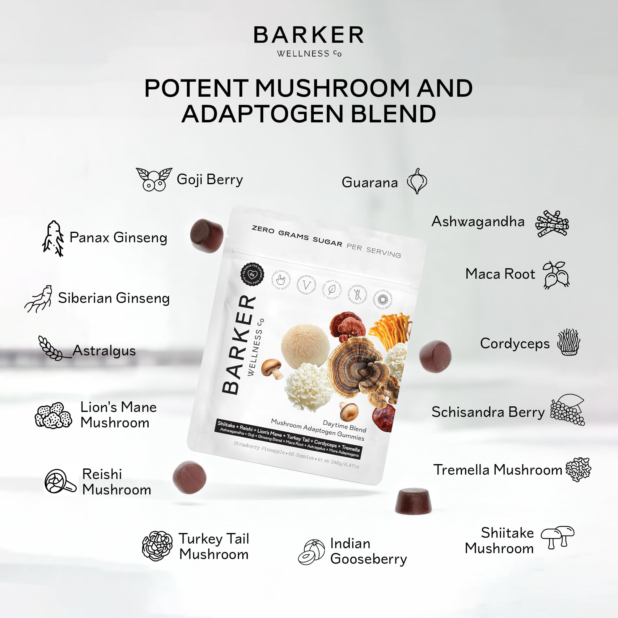 Enfoque mejorado con hongos funcionales Barker Wellness.