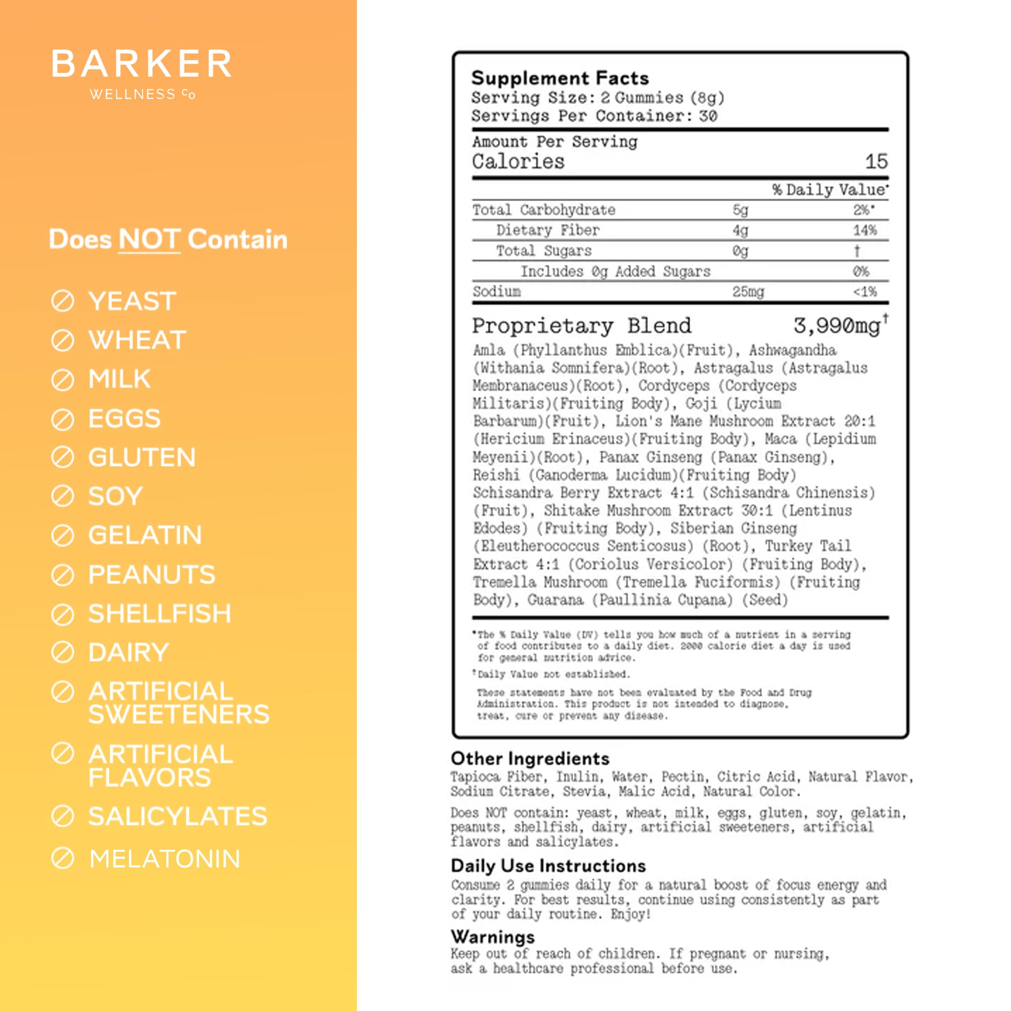 Mezcla de hongos funcionales Barker Wellness para vitalidad.