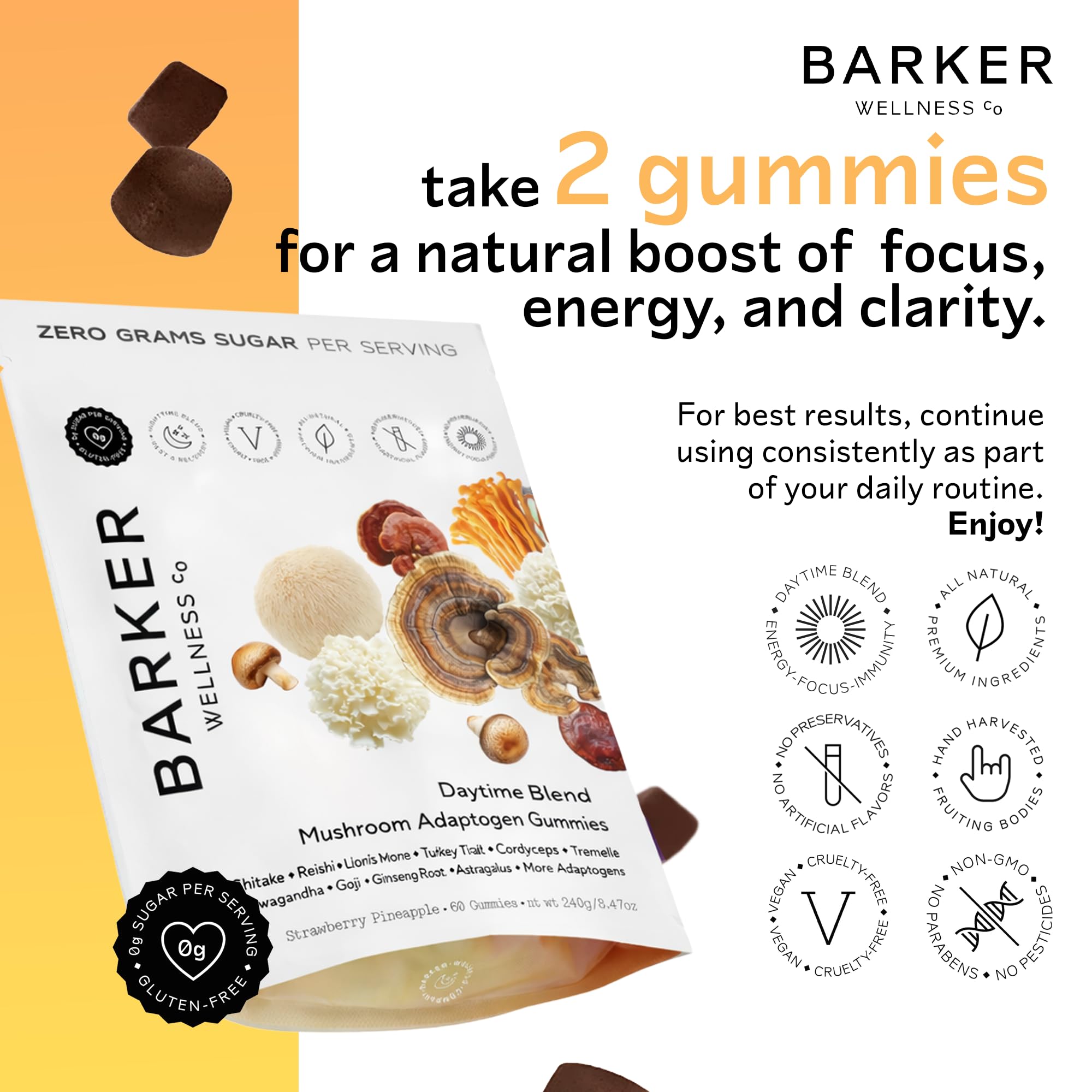 Gomitas Barker Wellness; textura suave para enfoque claro.