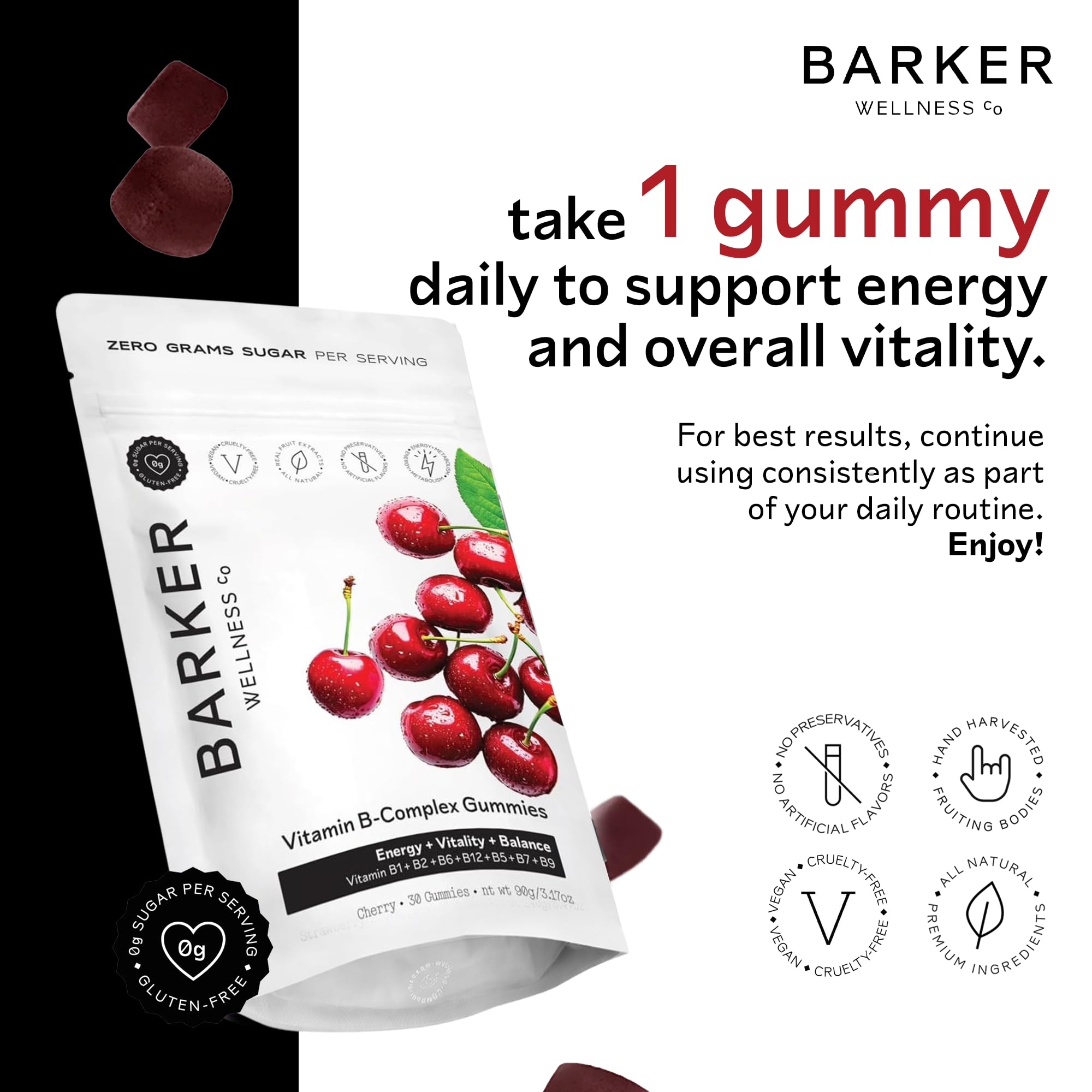 Gomitas Barker Wellness Co para masticar, enfoque rápido.
