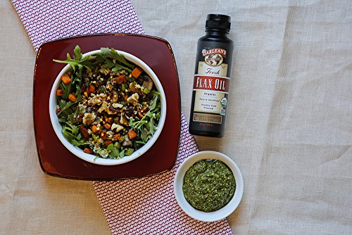 Barlean's Aceite de Linaza 12 oz, ideal para salpicar en ensaladas.