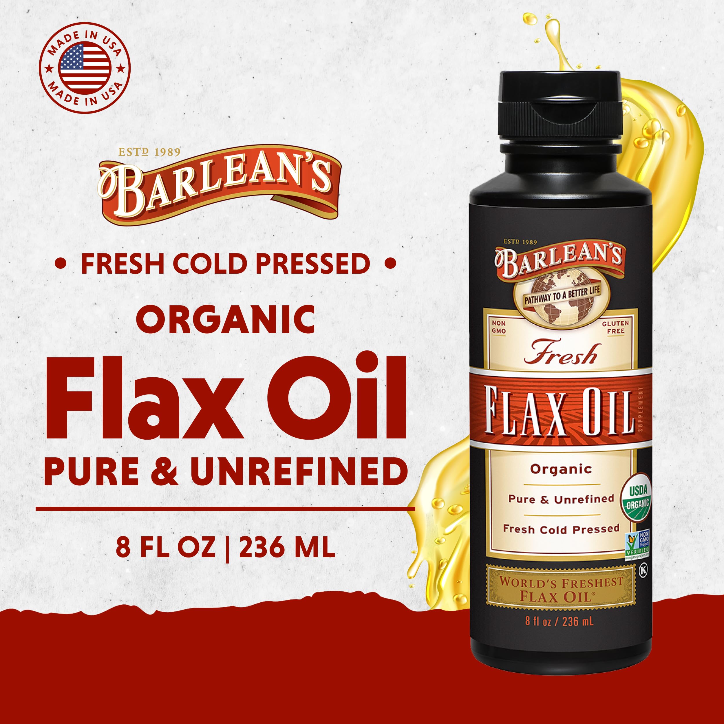 Barlean's Aceite de Lino orgánico, apto para dietas veganas y sin gluten