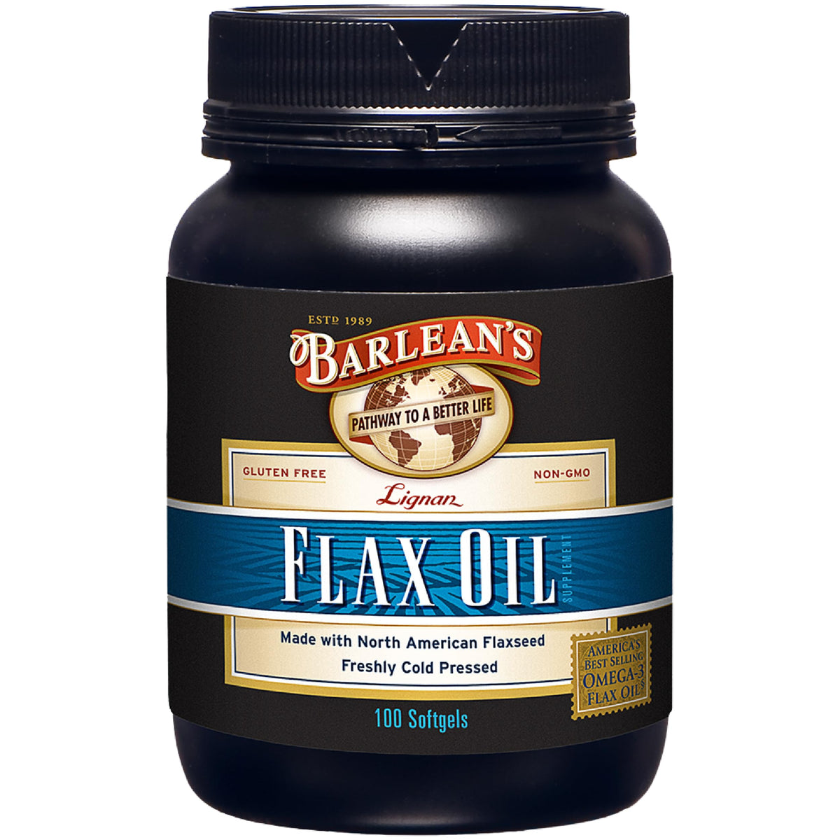 Barlean's Omega 3-6-9 lignano, aceite de linaza prensado en frío en cápsulas.