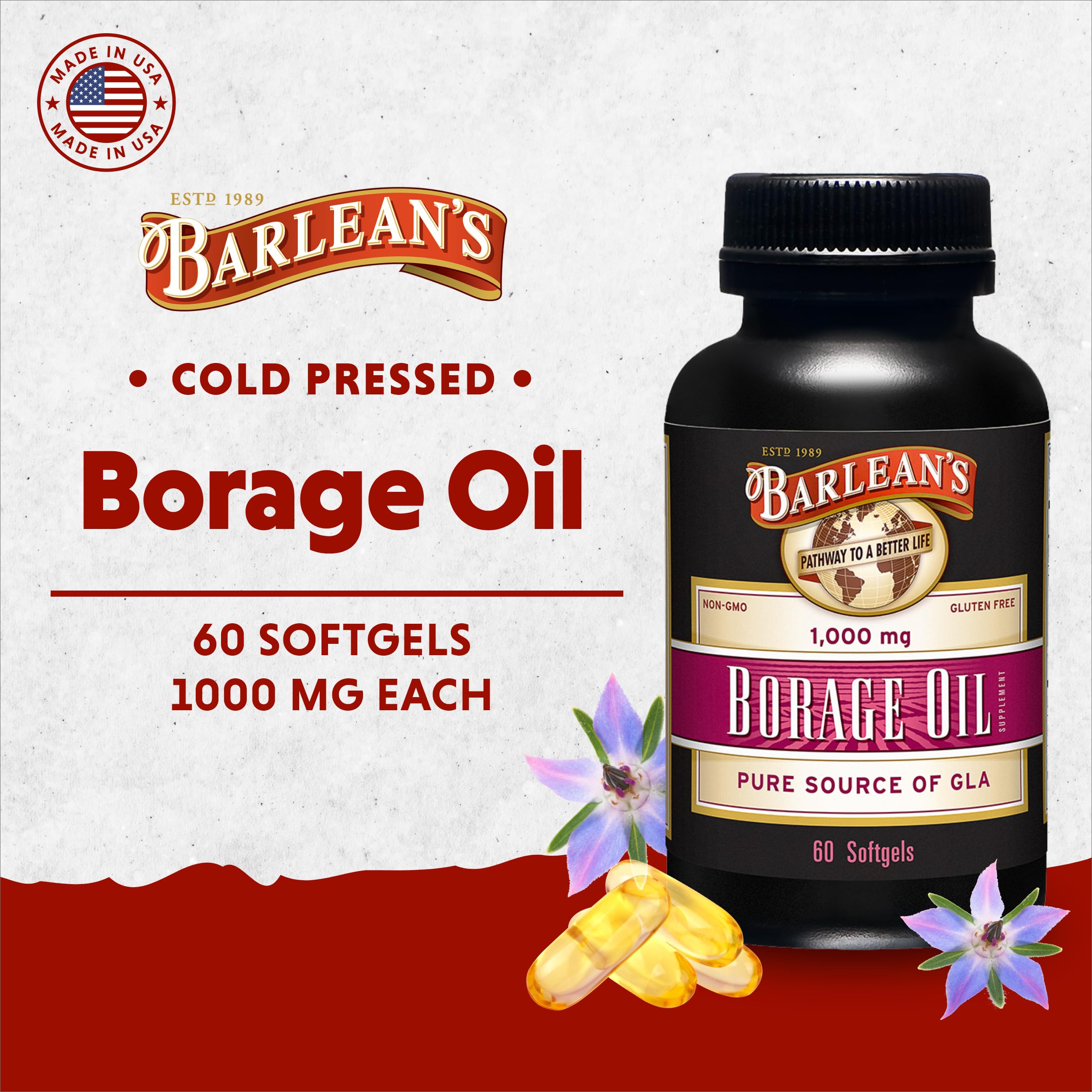 Barlean's cápsulas de borraja 1000 mg, uso diario cómodo