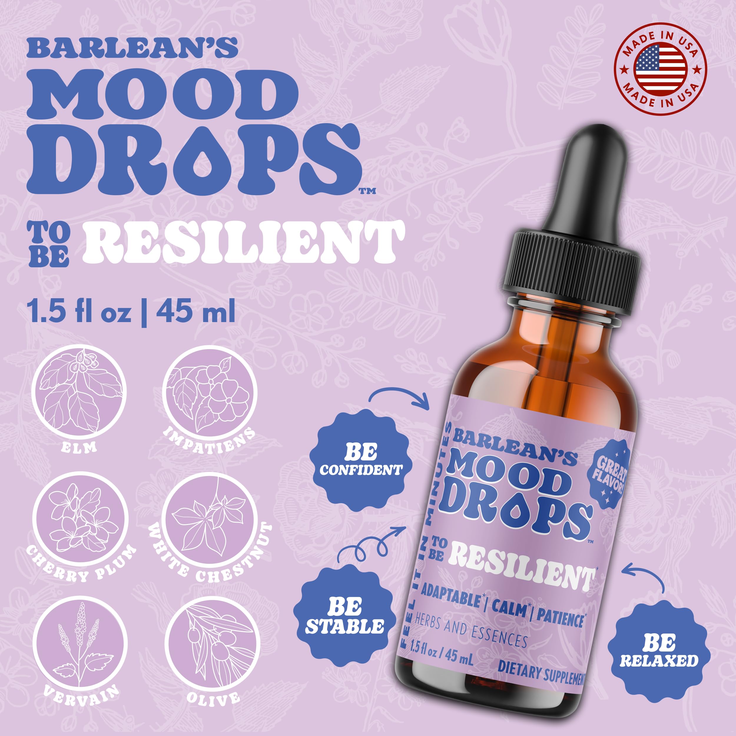 Barlean's Mood Booster: etiqueta visible con ingredientes clave