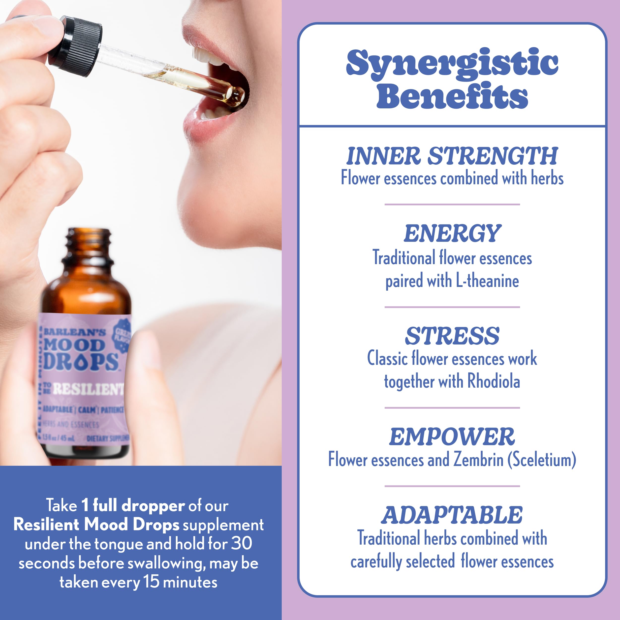 Barlean's Mood Booster: ingredientes clave, L-Theanine y Rhodiola