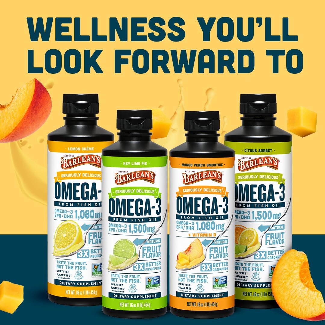 Envase de Barlean's Omega 3, 16 oz, cómodo para la familia.