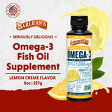 Barlean's Omega 3 etiqueta no transgénico, destaca ingredientes naturales.
