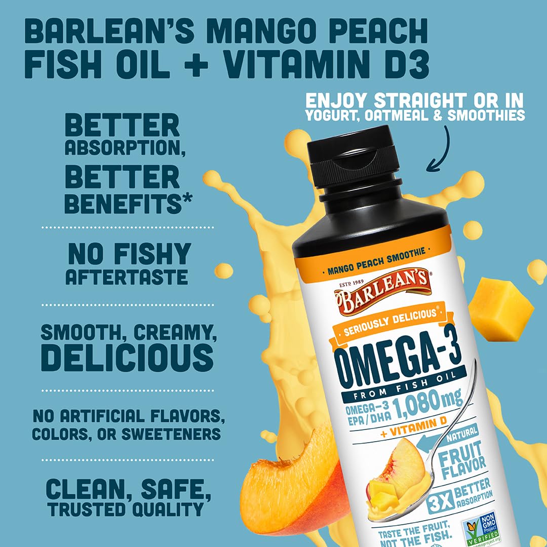 Bote de Barlean's Omega 3 para uso diario de niños y adultos.