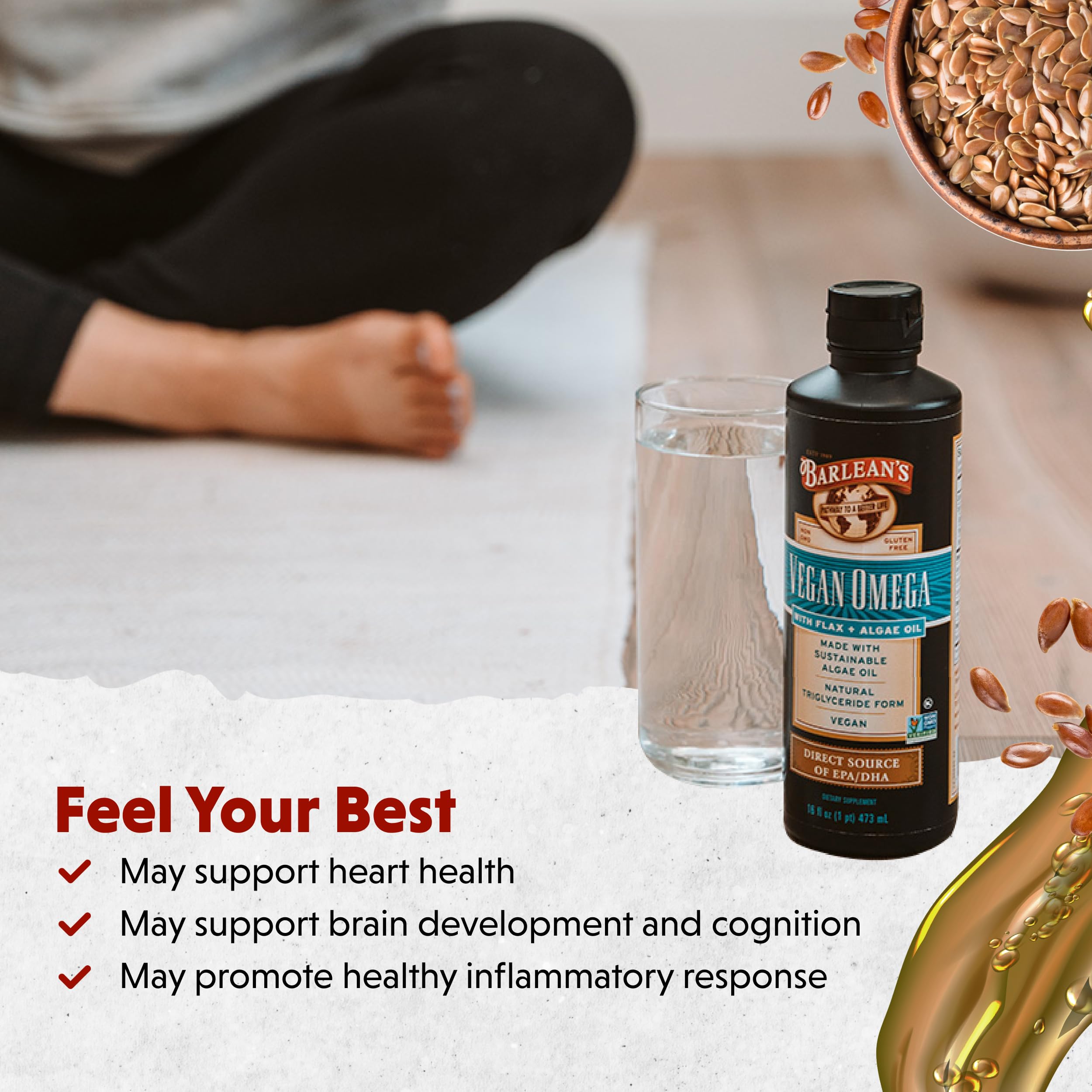 Barlean's Vegan Omega como complemento en smoothies y recetas veganas.