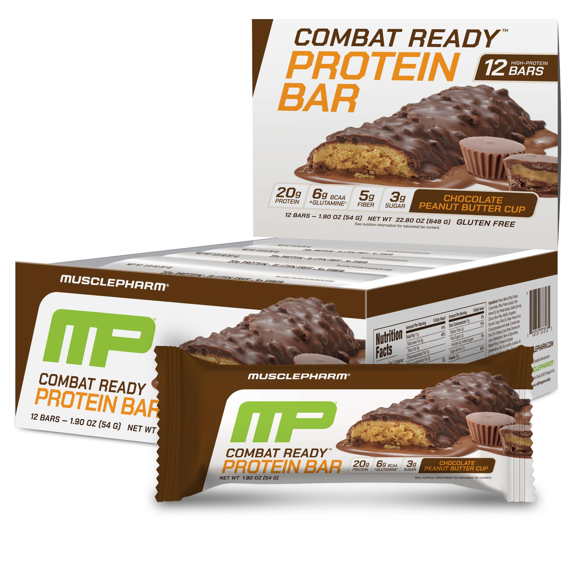 Barra MusclePharm Combat Sport de chocolate y cacahuete, ideal para energía en entrenos
