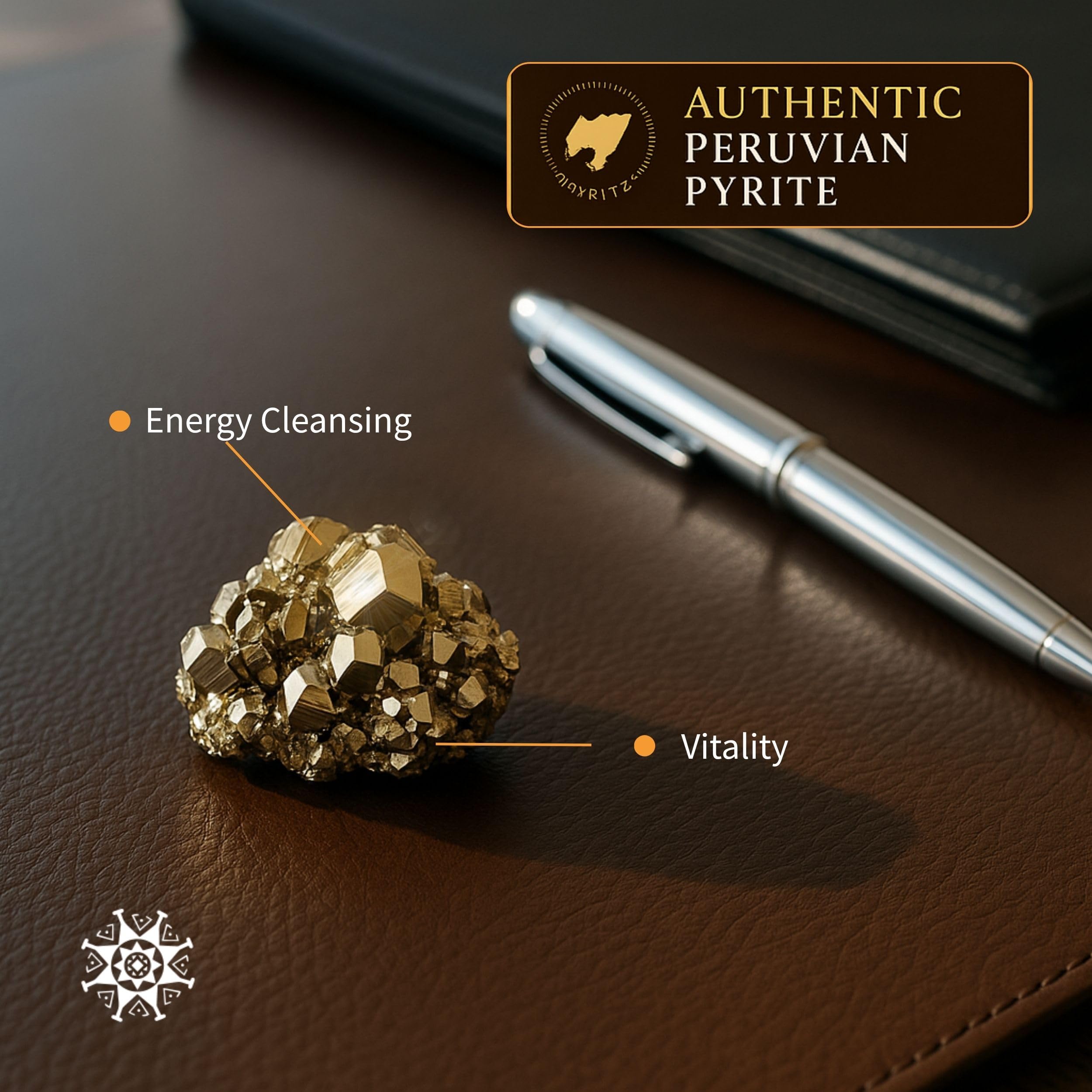 Bartra Product pirita natural desde Perú, cristal octaédrico, añade elegancia visual.
