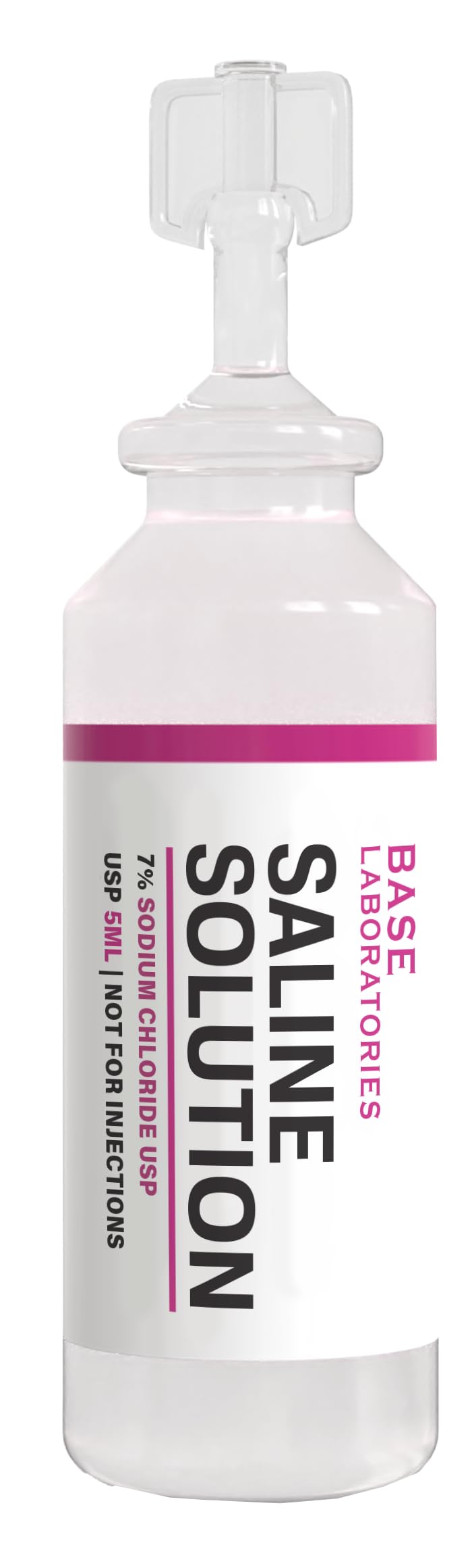 BASE LABORATORIES Solución salina 7% en caja para almacenamiento práctico.