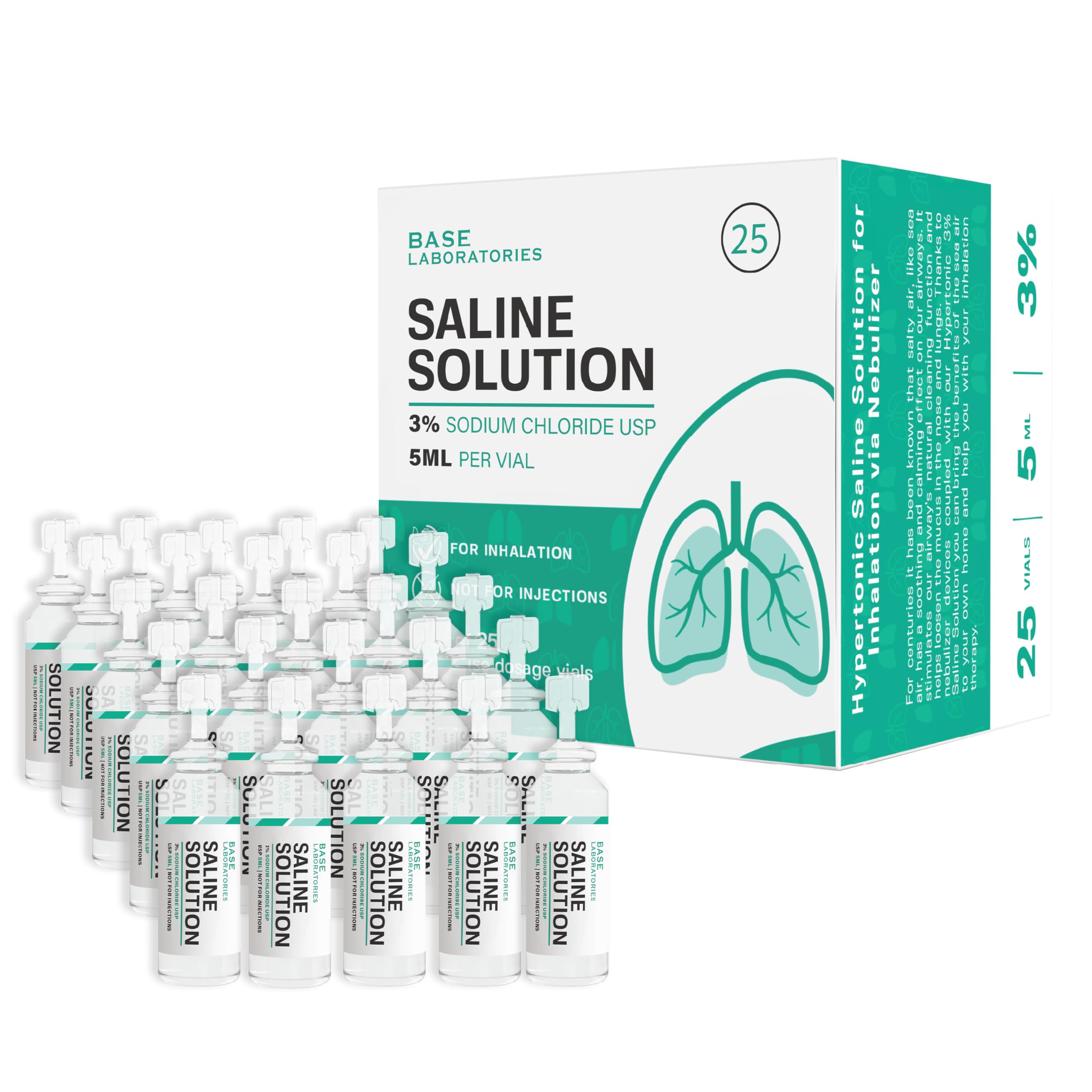 BASE LABORATORIES Solución salina 3% para nebulizador en frascos de 5 ml, uso inhalatorio.