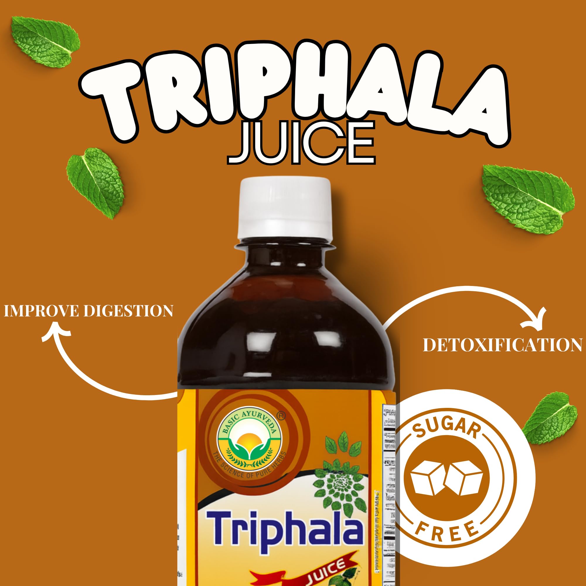 BASIC AYURVEDA Triphala Jugo: vaso para servir con sabor suave.