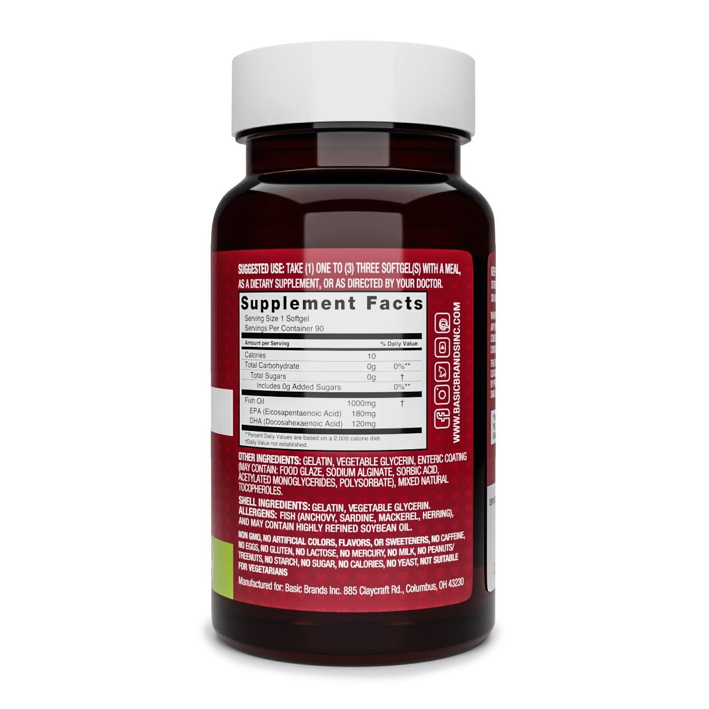 Basic Brands Smart Heart Omega-3 etiqueta clara con información de EPA y DHA