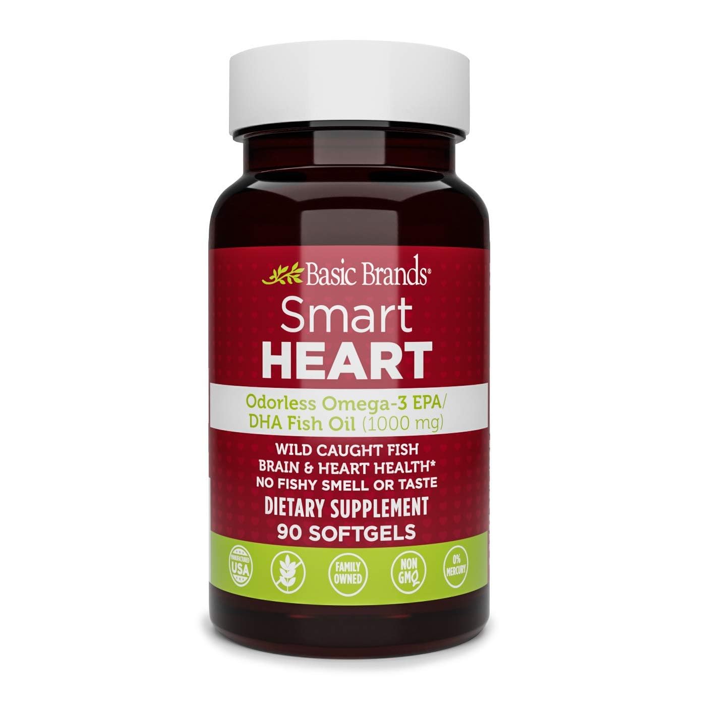 Basic Brands Smart Heart Omega-3 sin olor en botella para consumo diario