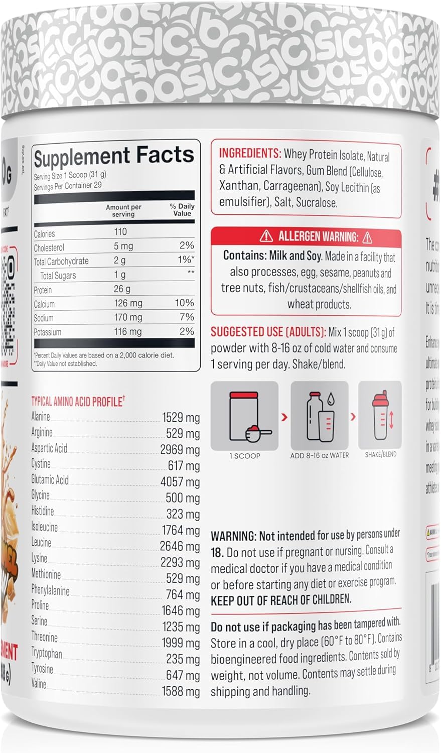 Basic Supplements Cucharilla medidora de whey isolate para dosis constante en entrenamientos.