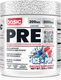 Basic Supplements Pre-entrenamiento con cafeína para energía sostenida durante el entrenamiento.