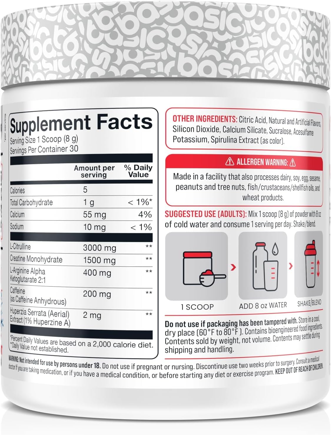 Basic Supplements Pre-entrenamiento con citrulina para mayor resistencia durante el esfuerzo.