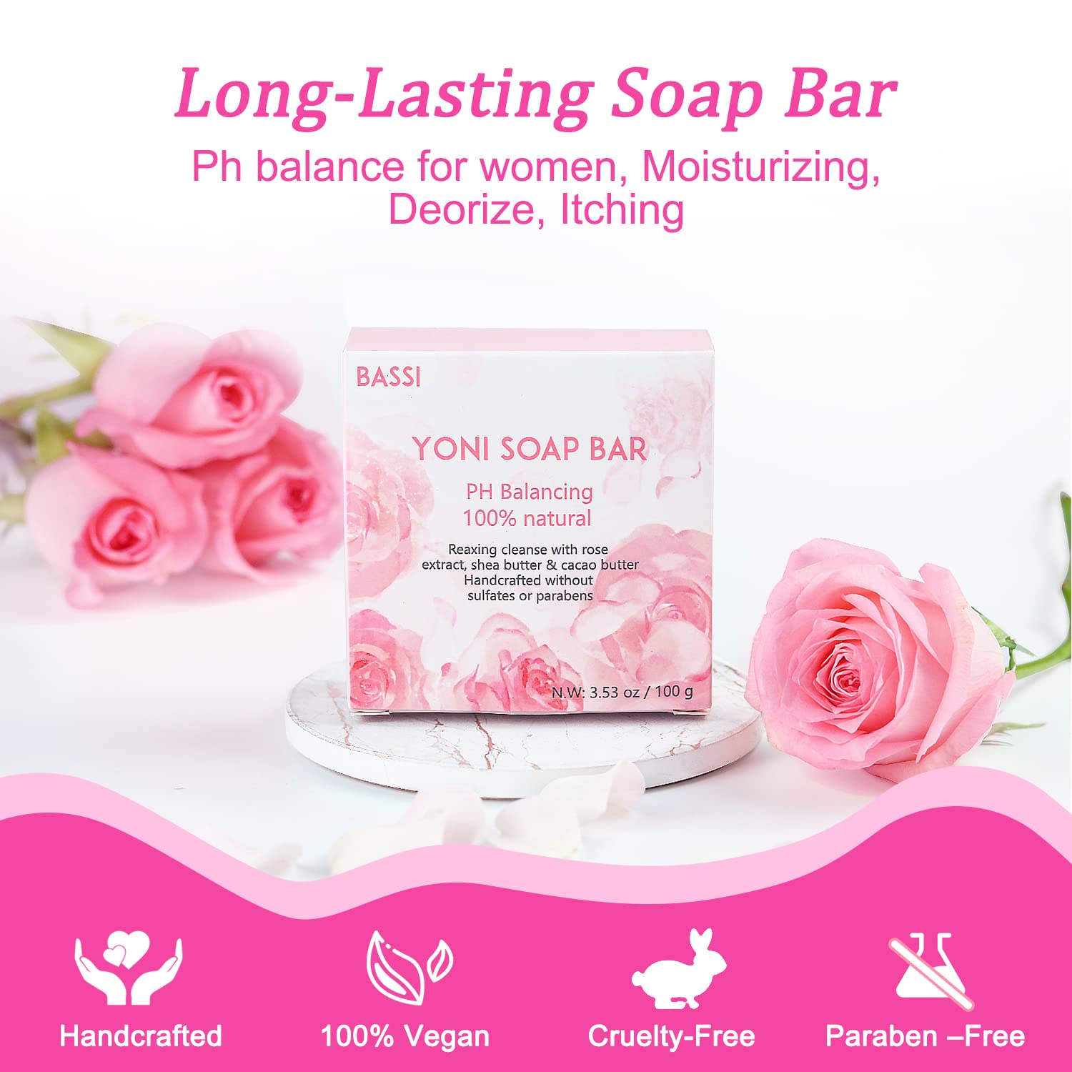 Barra Yoni de BASSI con equilibrio de pH para comodidad diaria.