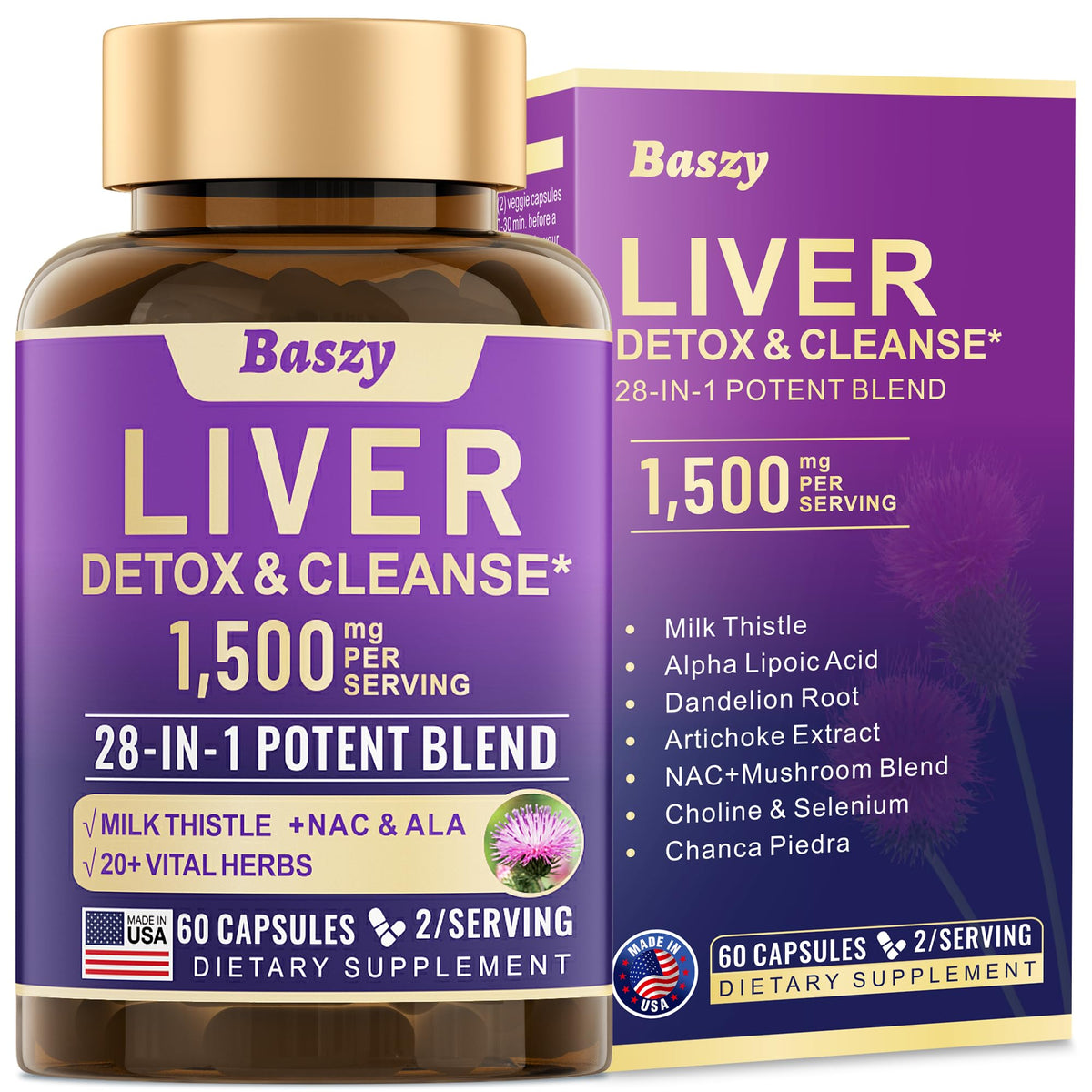 Baszy Higado: botella de cápsulas para limpieza y detox diario.