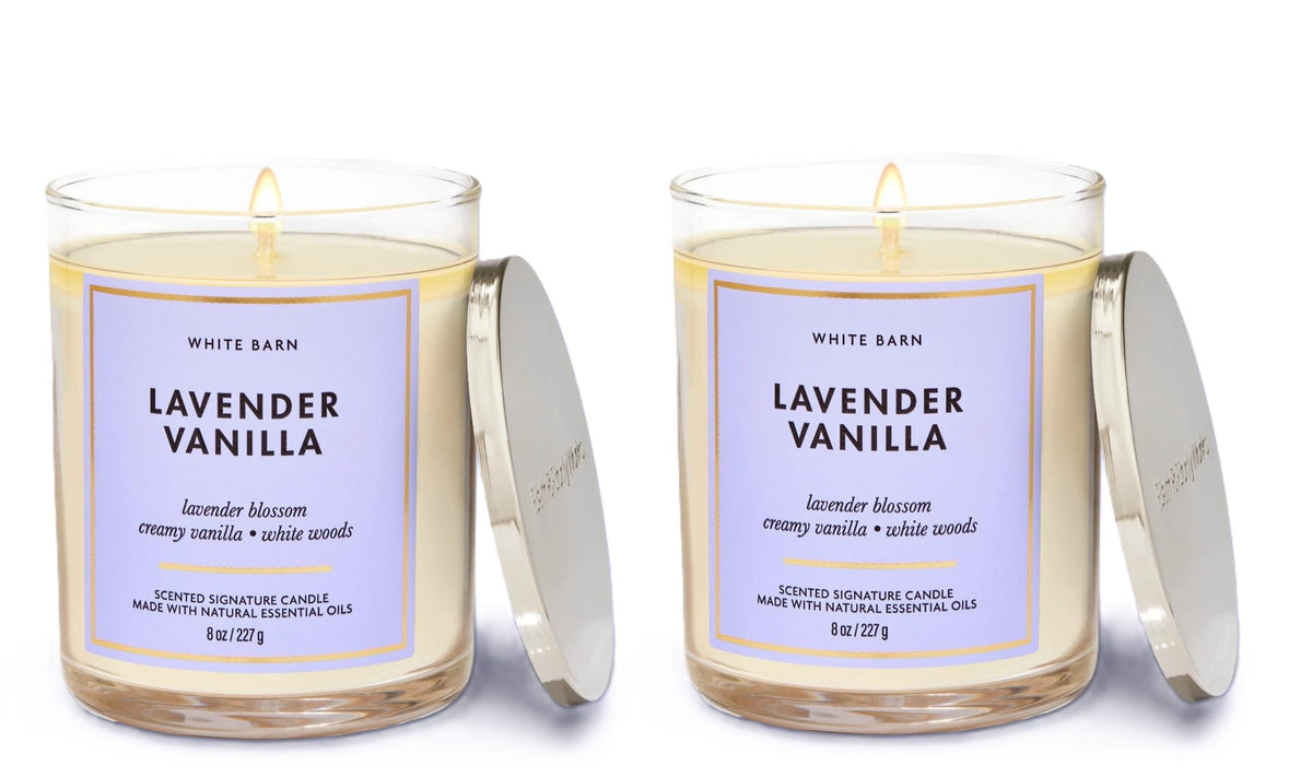 Vela Bath &amp; Body Works Lavanda y Vainilla con una mecha, ideal para ambientar el hogar