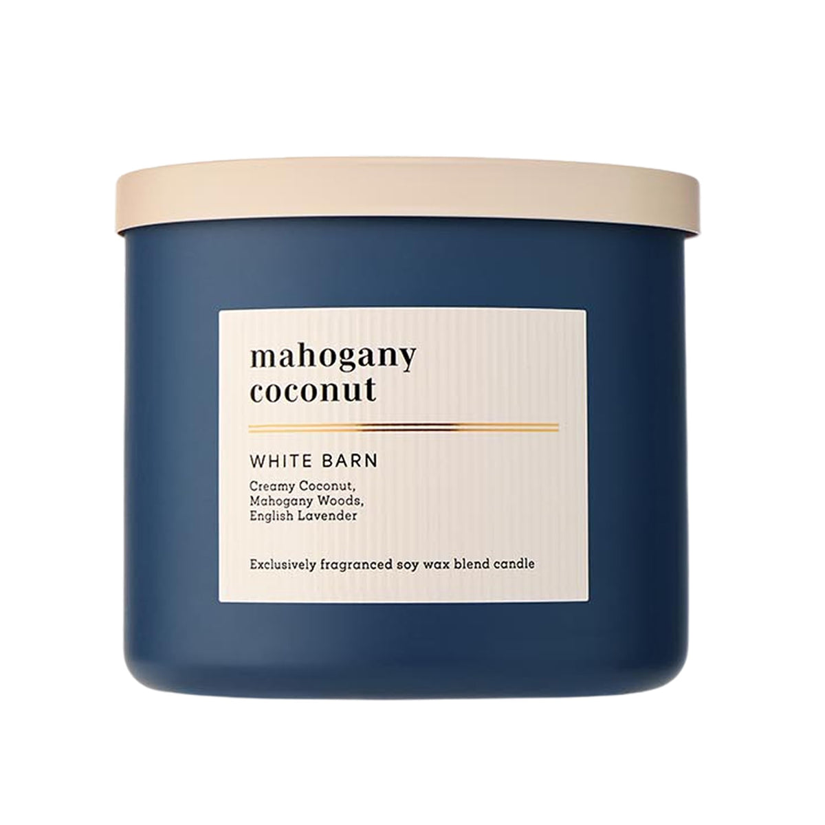Bath & Body Works Mahogany Coconut: vela de tres mechas para quema uniforme y aroma intenso.