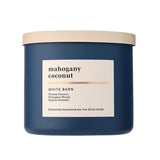 Bath & Body Works Mahogany Coconut: vela de tres mechas para quema uniforme y aroma intenso.