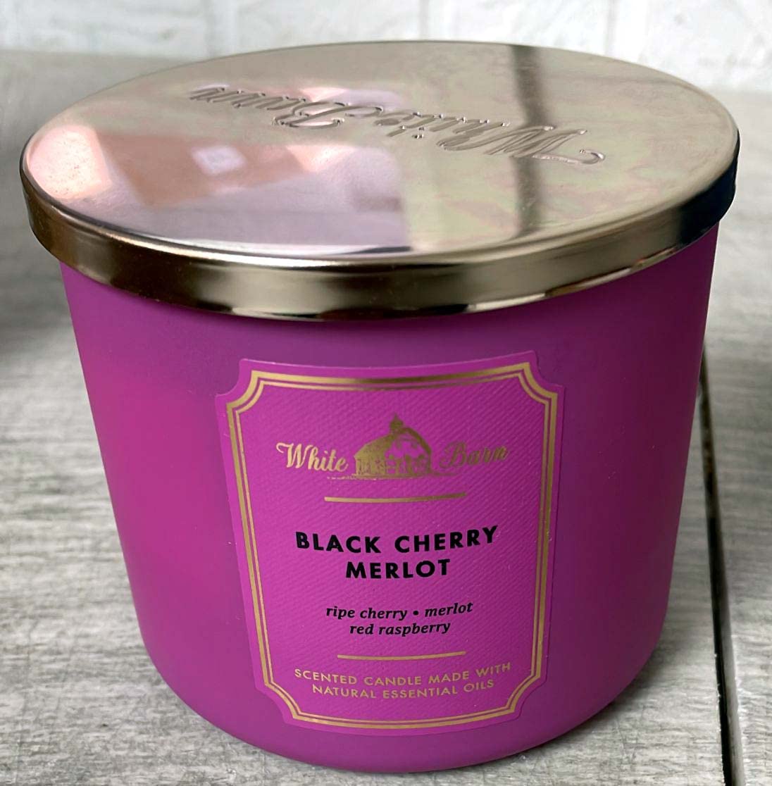 Vela Bath & Body Works 3-mechas Black Cherry Merlot, vista frontal, aroma envolvente para sala