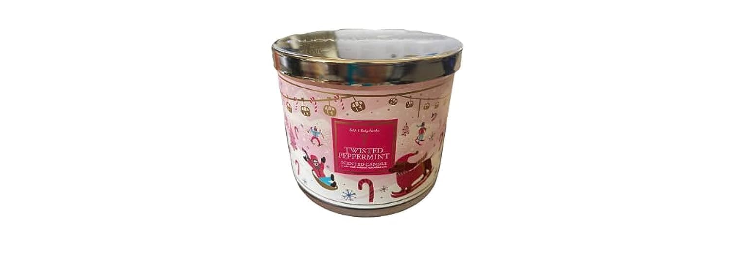 Vela Bath & Body Works Menta torcida, 3 mechas, aroma fresco para ambientar espacios.