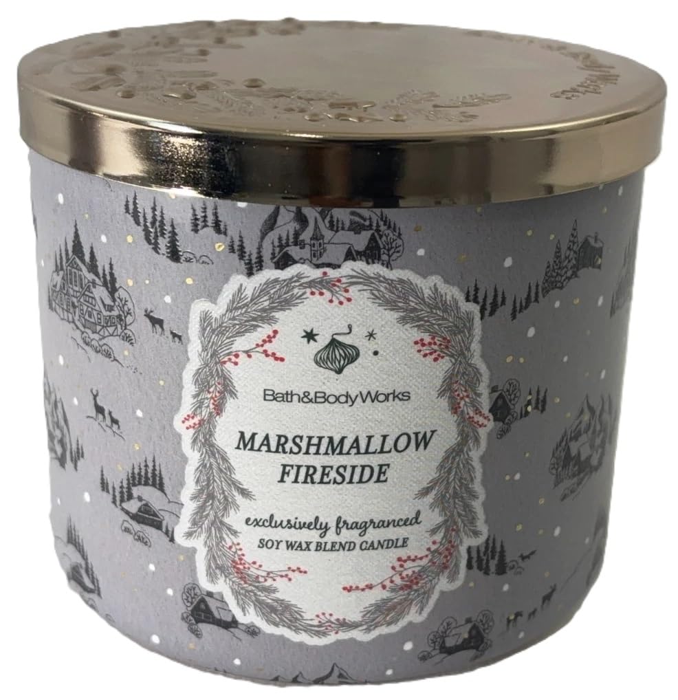 Vela Bath & Body Works 3 mechas Marshmallow Fireside para crear ambientes cálidos y acogedores.