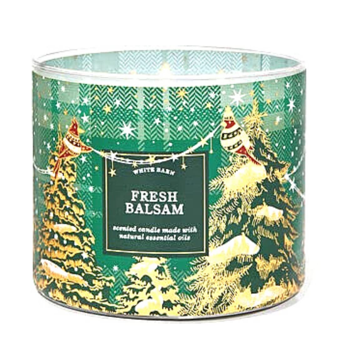 Vela Bath & Body Works White Barn, tres mechas, fragancia envolvente para un ambiente acogedor.