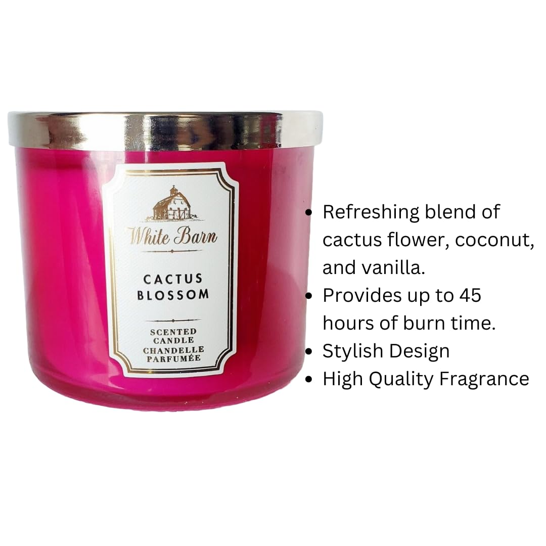 Etiqueta de Bath & Body Works Cactus Blossom en vela de vidrio.