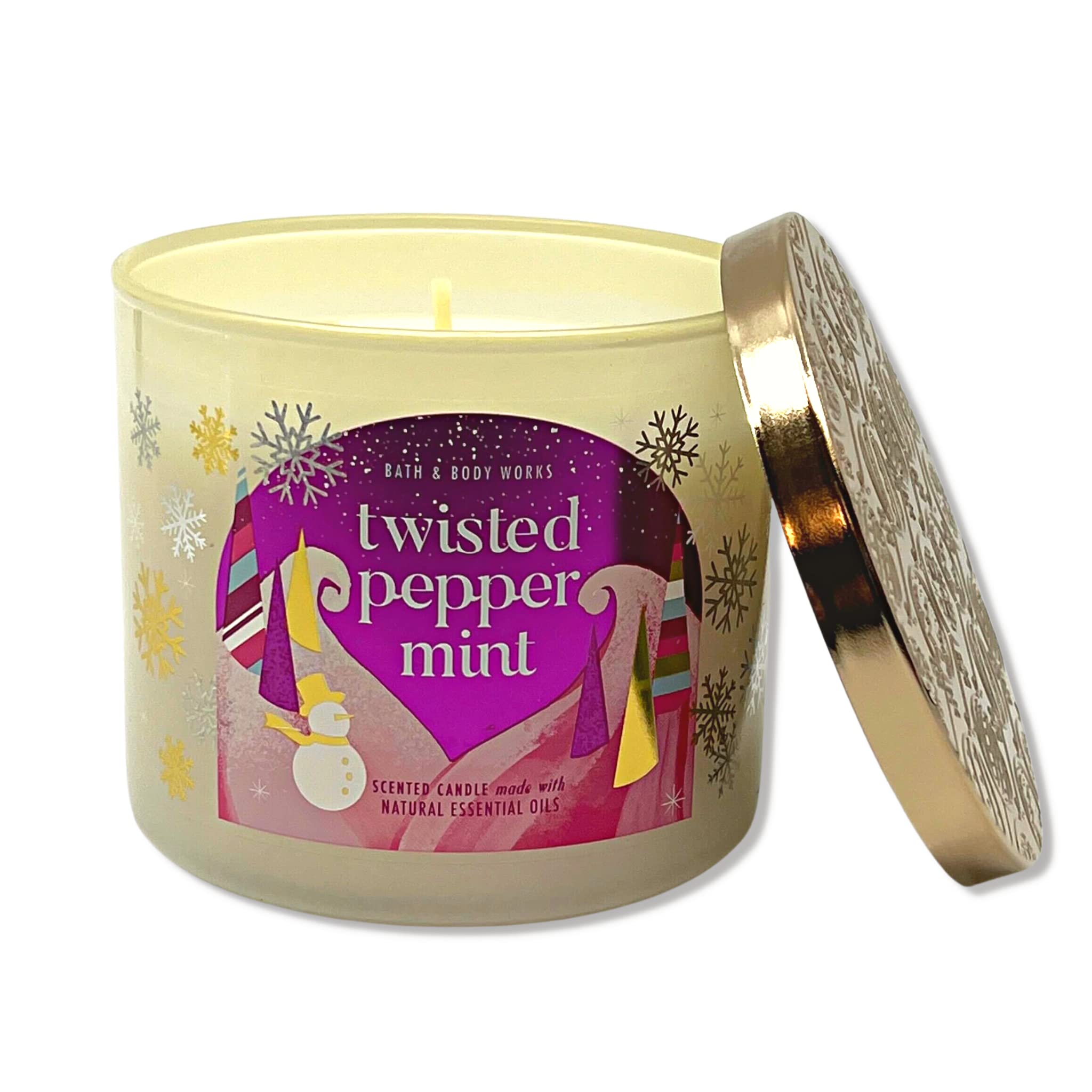 Vela Bath & Body Works Twisted Peppermint empaque decorativo y notas festivas para regalo