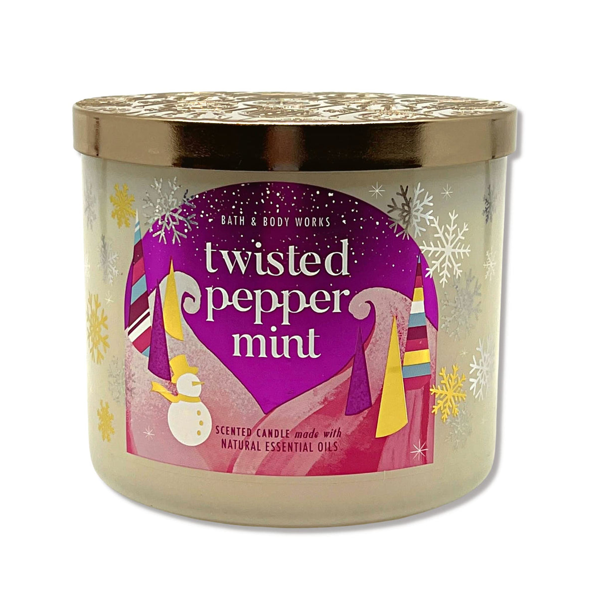 Vela Bath & Body Works Twisted Peppermint vista frontal, aroma intenso para salas