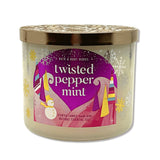 Vela Bath & Body Works Twisted Peppermint vista frontal, aroma intenso para salas