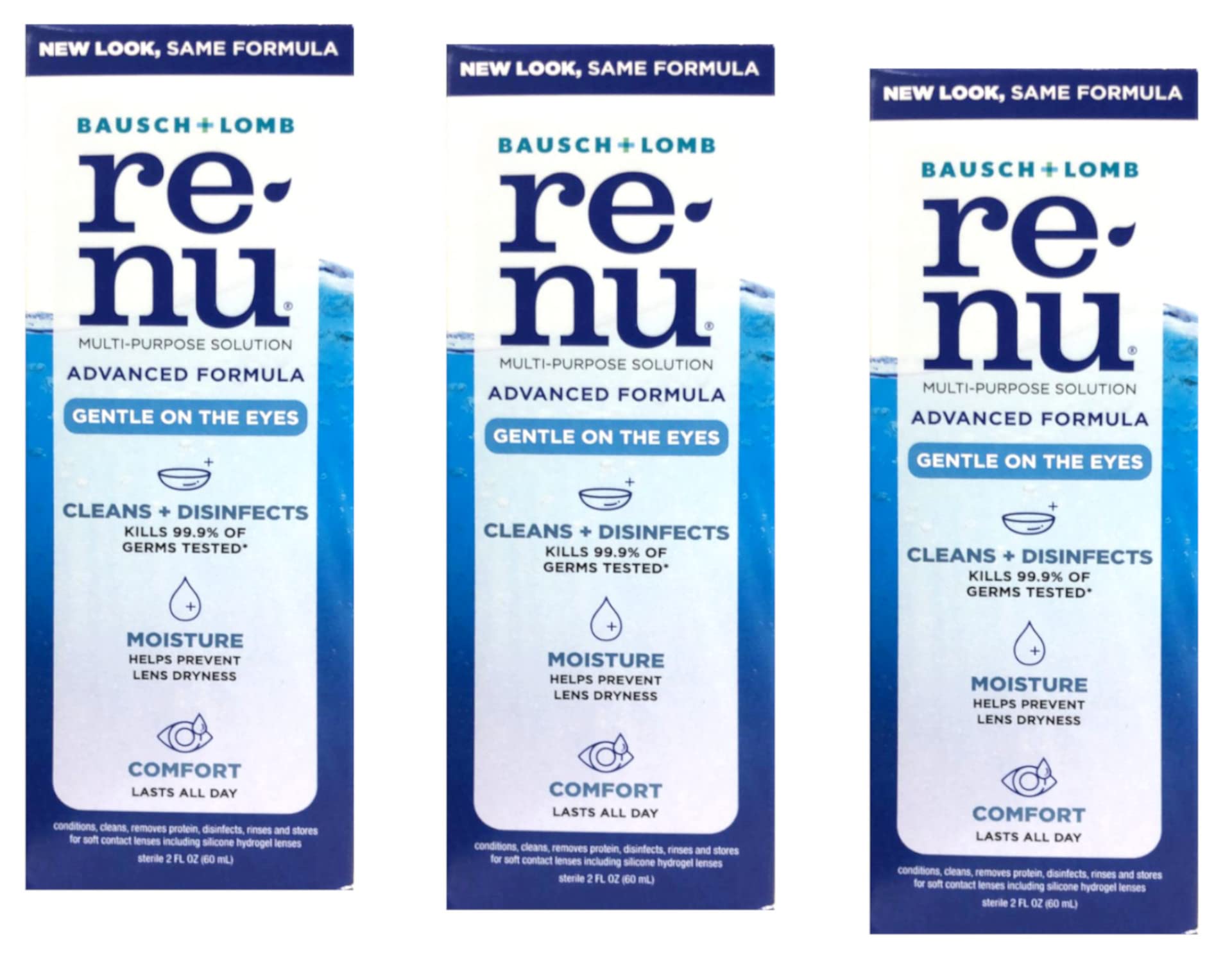 Renu de Bausch + Lomb: solución multiuso para lentes de contacto, limpieza suave y eficaz.