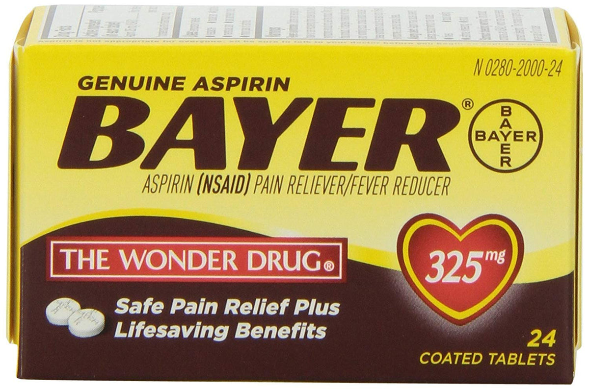 Bayer Aspirin 325 mg, tabletas, empaque de 24 en pack de 2, uso diario.