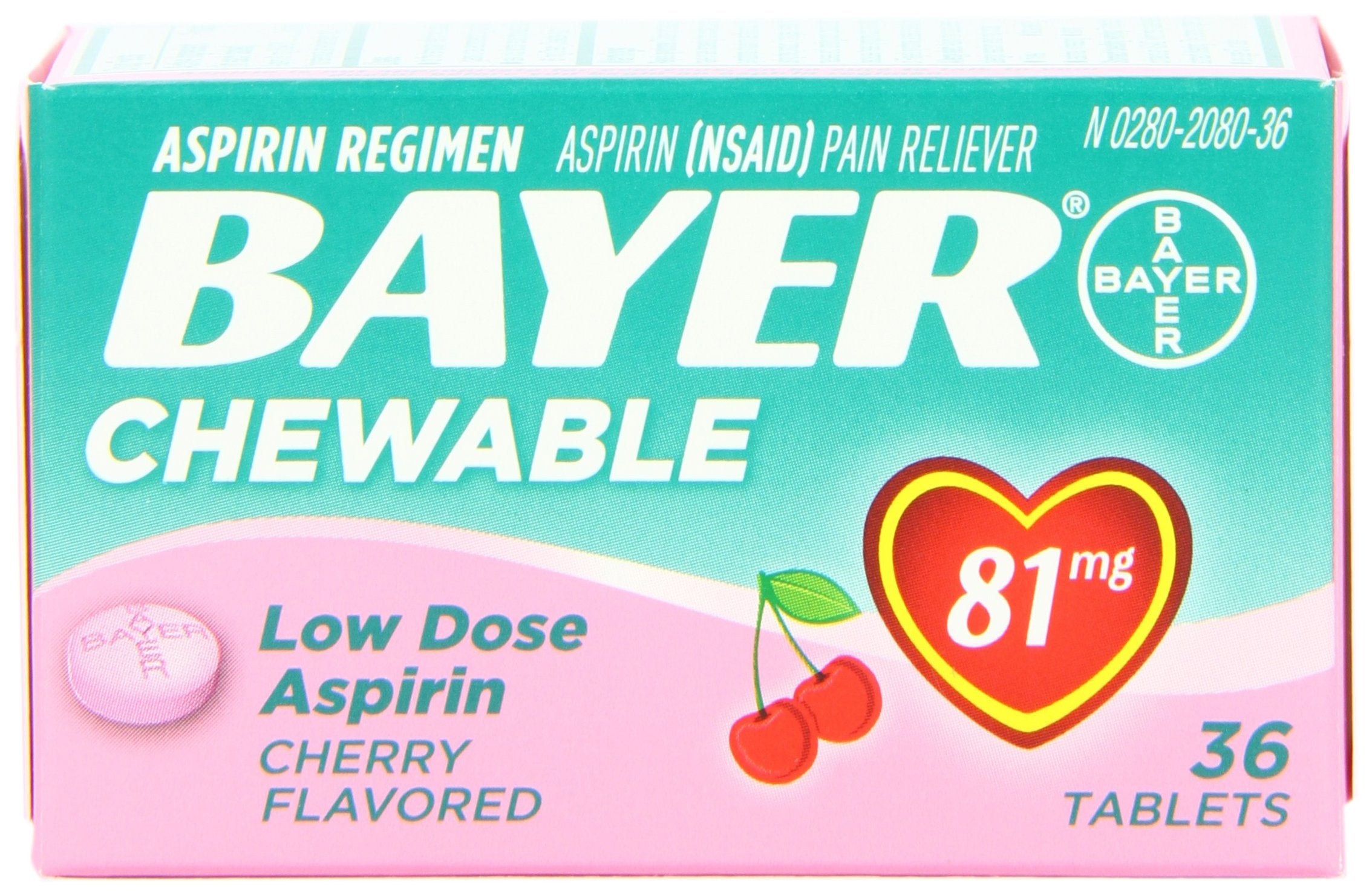 Bayer Aspirina masticable 81 mg sabor cereza, opción diaria para el cuidado de la salud.