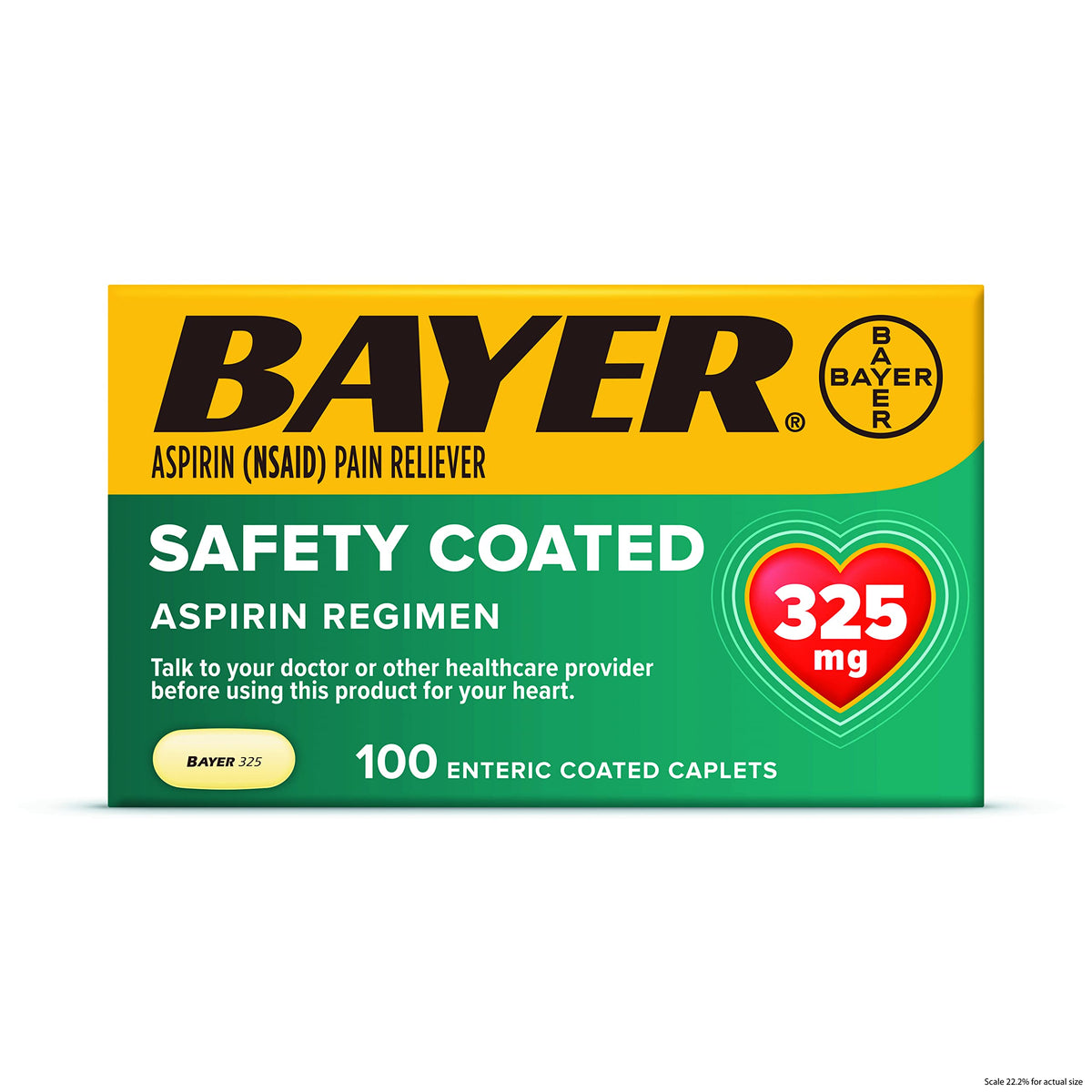 Bayer Aspirina Recubierta 325 mg caja para uso diario según indicación médica.