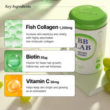 BB LAB ingredientes clave: colágeno marino, biotina y vitamina C para apoyo diario.