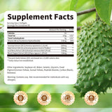 BBEEAAUU Guanabana Graviola cápsulas, etiqueta clara de ingredientes y beneficios.