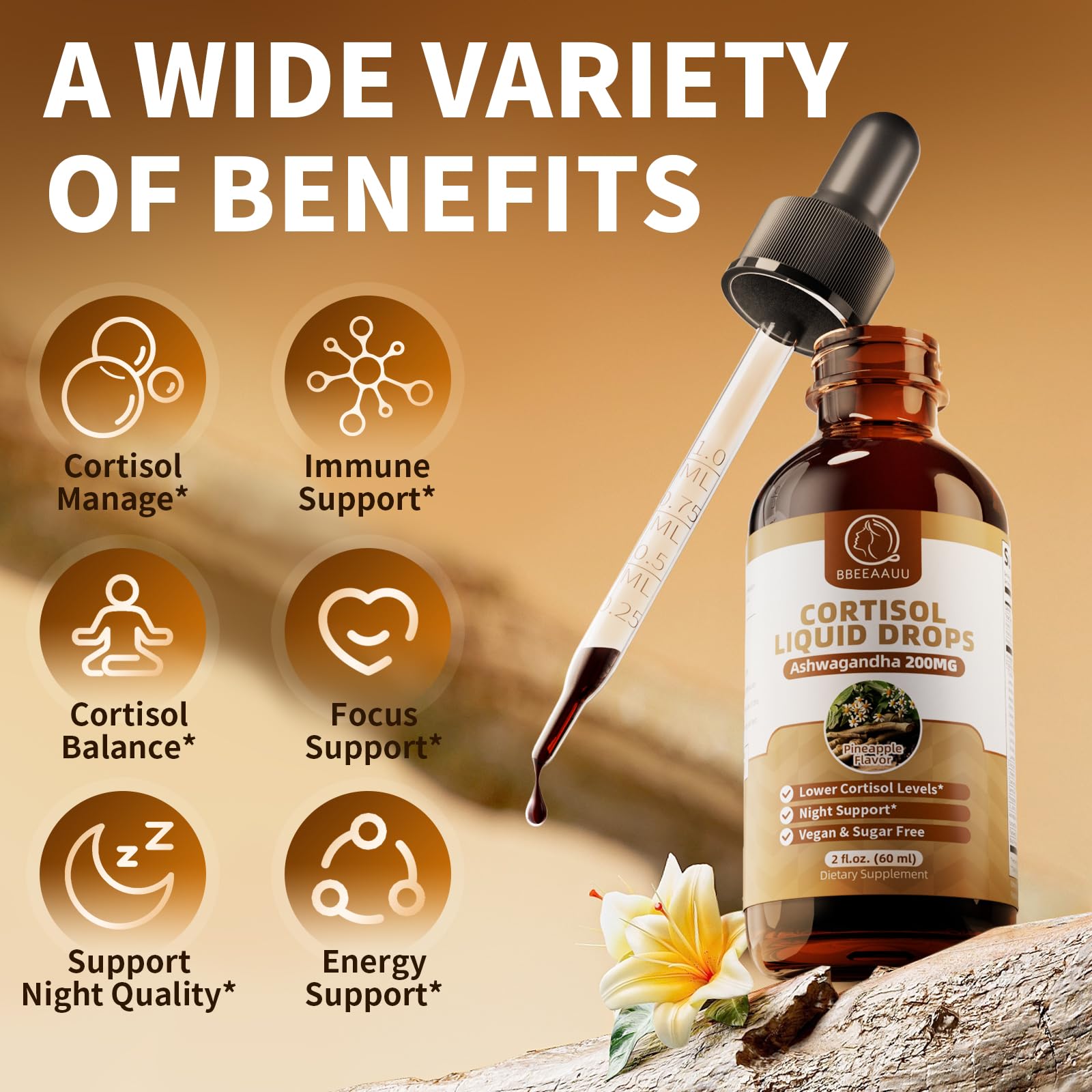 BBEEAAUU ashwagandha, beta-nad y vitamina C en formato gota.