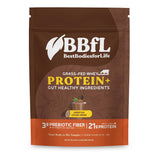 BBfL batido de proteína de cacao crema vertido en vaso para energía diaria