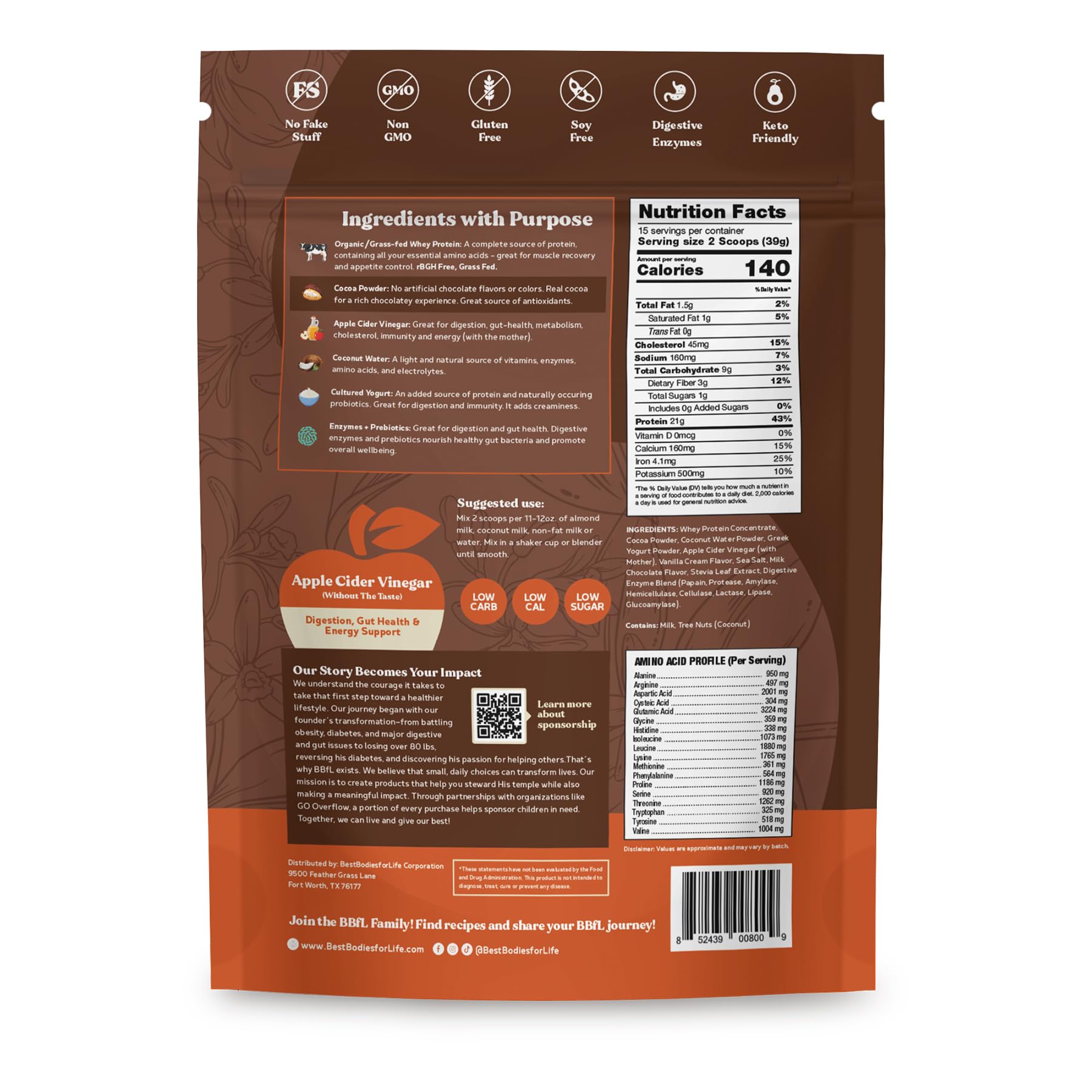 BBfL batido de proteína de cacao crema servir con hielo para refresco