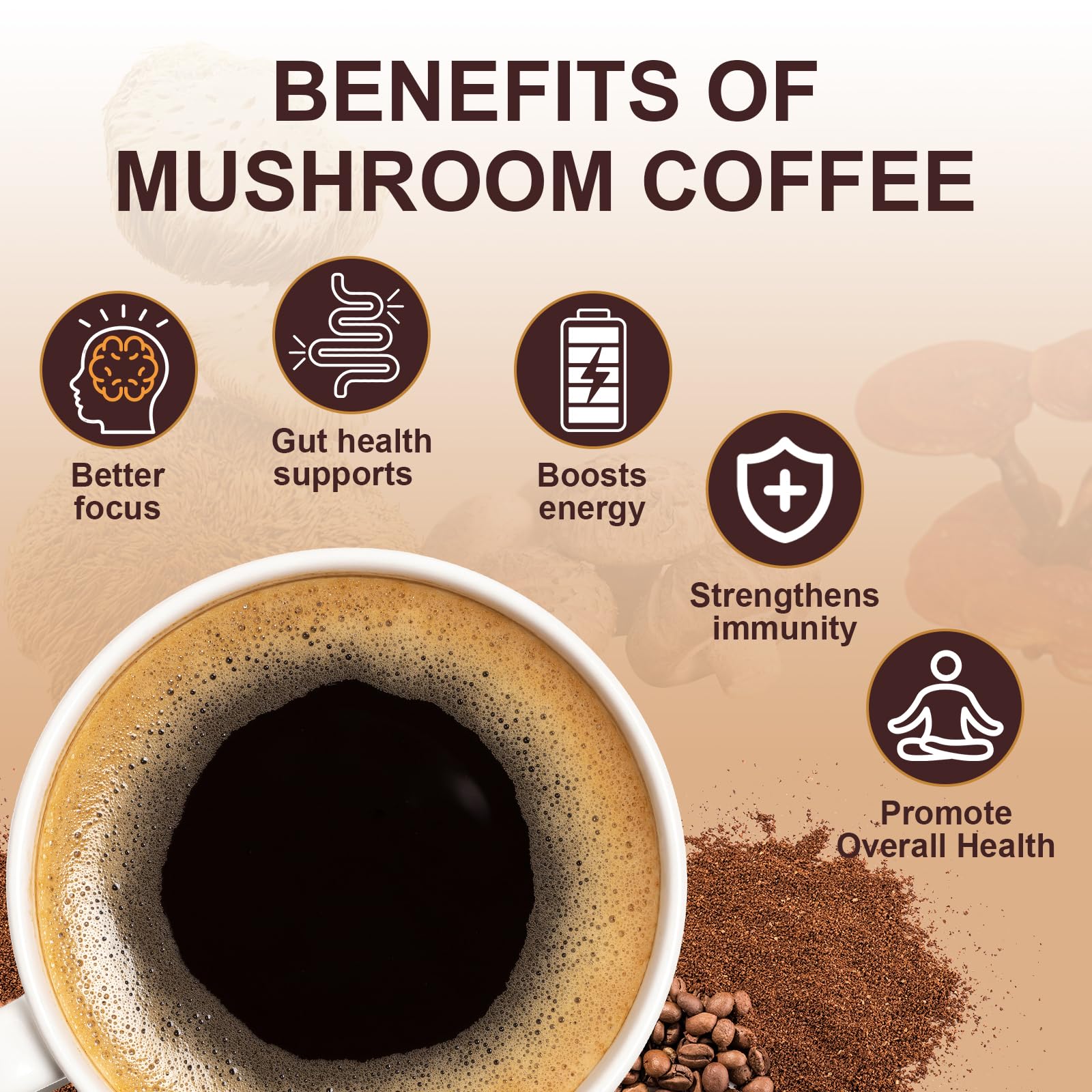 Bcuelov Café con Setas: cuchara medidora para una dosis uniforme y fácil de preparar.