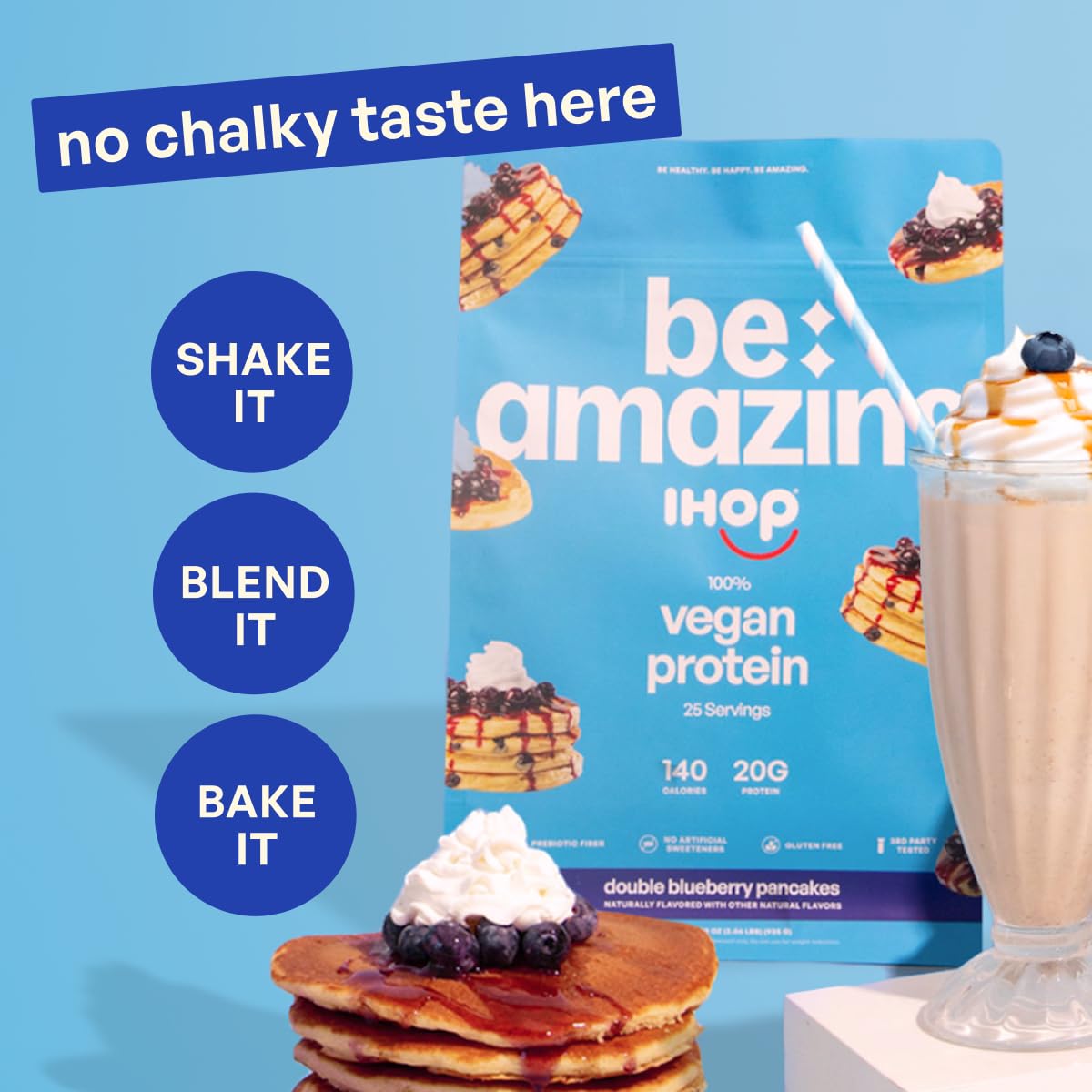 Batido BE AMAZING en vaso, batido cremoso y saciante