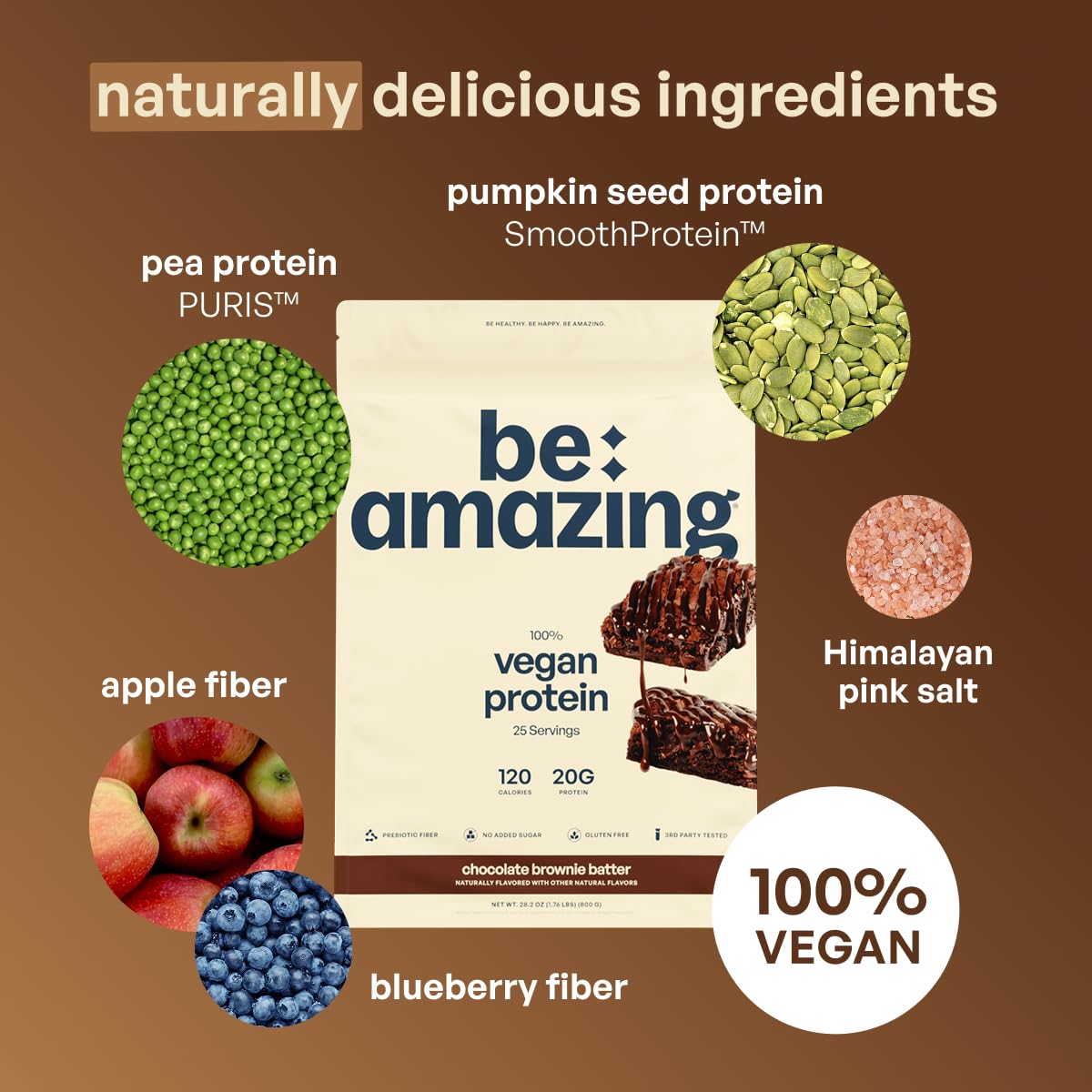 BE AMAZING Proteína vegana, perfecta para smoothies matutinos y meriendas rápidas.